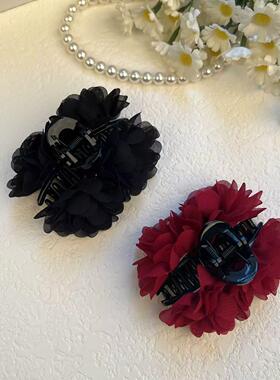 玫瑰花抓夹盘发头花刘海侧边夹7Cm法式慵懒感半扎发卡