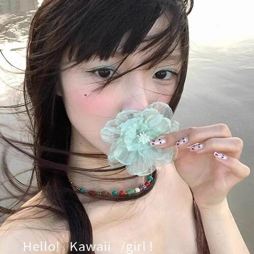 海边度假风薄荷绿色山茶花发夹女森系清新小众ins设计欧根纱发饰