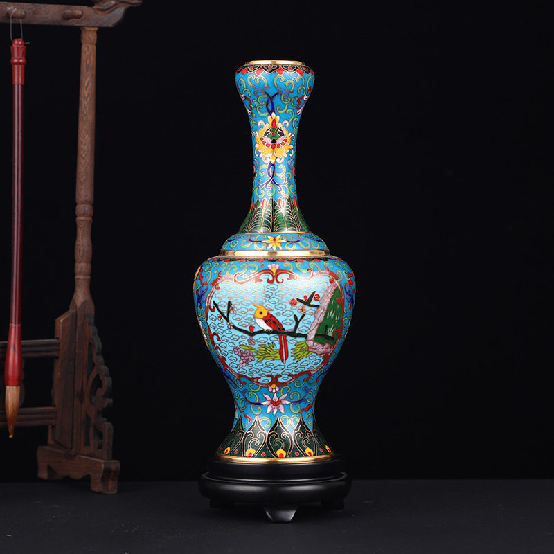 铜胎掐丝珐琅老北京景泰蓝工艺品博物院挽秋瓶摆件收藏礼品送领导