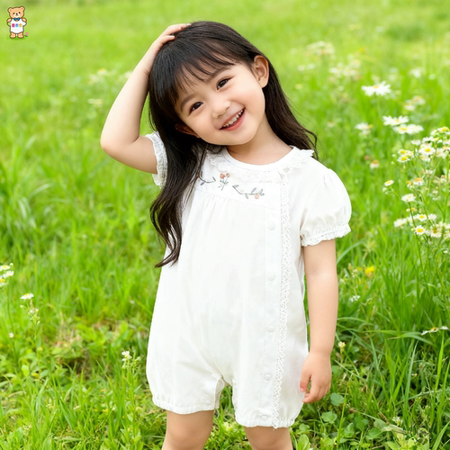 婴儿夏季新款甜美蕾丝花边连体衣