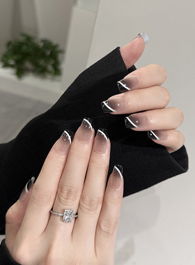 NailArt黑带渐变穿戴甲高级显白中方ins纯欲风氛围感学生美甲贴片
