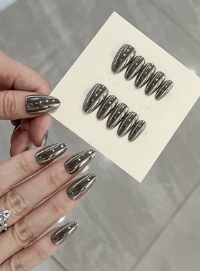 NailArt金属银穿戴甲高级显白短中杏仁ins纯欲风氛围感学生美甲片