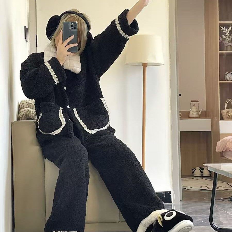 韩版高级感小香风睡衣女秋冬季保暖加厚珊瑚绒两件套美家居服,女士内衣/男士内衣/家居服,睡衣/家居服套装,淘宝优惠券,粉丝福利购,淘宝优惠卷