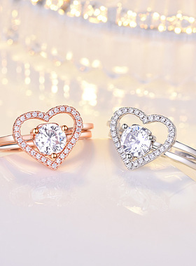 日韩心形开口戒指女s925镀银时尚创意饰品爱心二合一叠戴指环手饰