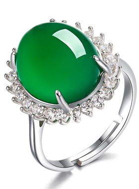 绿色玉髓戒指镀银母亲节送妈妈