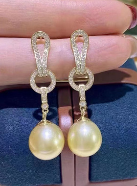 镀金珍珠耳环托配件蜜蜡耳钉配饰diy饰品玉石耳坠女连接项链扣头