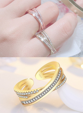 韩版ins几何锆石戒指女小众复古
