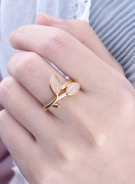 日韩新款古法银传承老金工艺镶嵌仿和田玉戒指镀黄金开口白玉指环