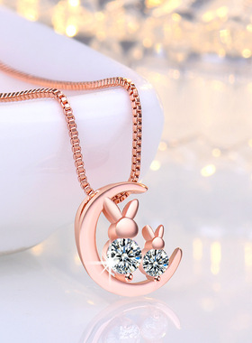 日韩原创设计月亮兔子女镶钻饰品
