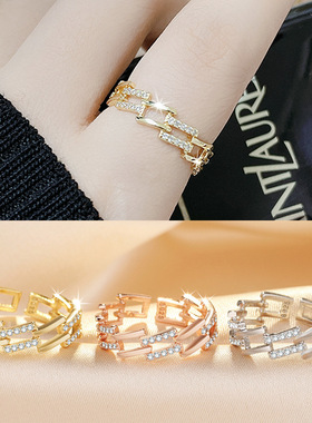 高级感小众戒指女ins 潮轻奢冷淡风双层镂空指环梯形开口手饰女戒