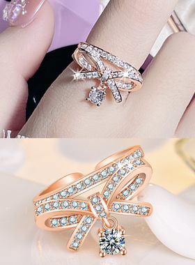 小众设计时尚水滴形开口玫瑰金轻奢网红食指指环韩国蝴蝶结戒指女