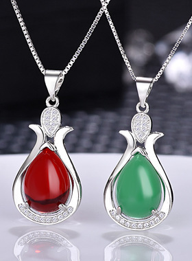 玉石吊坠韩版红玛瑙项链镶嵌水滴