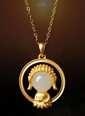 古法佛祖吊坠镀金碧玉民族风项链