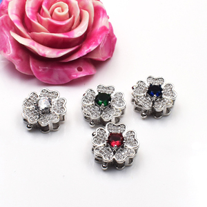 diy配件材料925半银梅花扣镶锆石花蕊扣珍珠项链扣子手链扣连接头