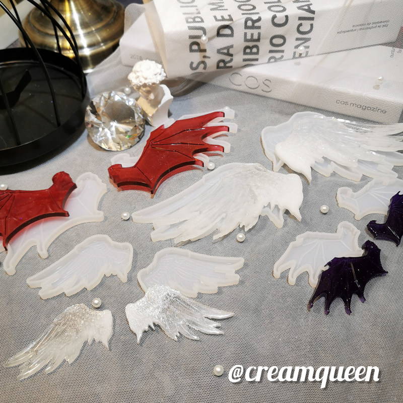 天使和恶魔的翅膀镜面硅胶模具diy滴胶手工摆台挂件装饰奶油皇后