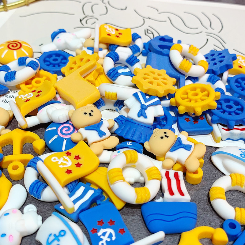 奶油皇后卡通海洋船舵船锚树脂配件手工滴胶奶油胶diy