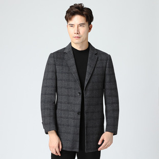 领商务休闲中长款 罗米欧男装 格纹西装 男士 双面呢大衣012 秋冬季