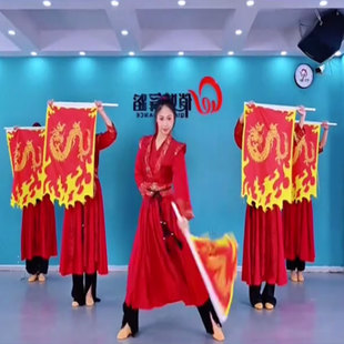 马踏山河舞蹈演出服红色古装 国风飘逸苍穹唤相思遥打鼓服万马奔腾