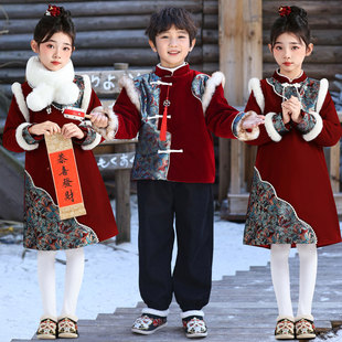 拜年服男女儿童表演新新年快乐舞蹈演出服装街角的晚风陪我过个冬