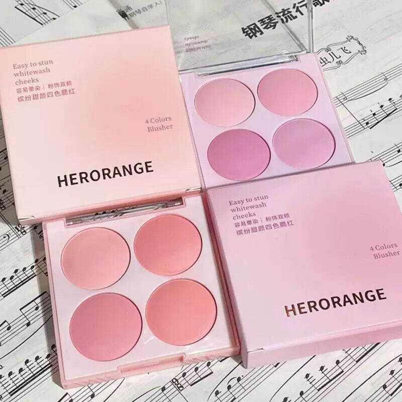 HERORANGE四色腮红冰淇淋哑光低饱和度膨胀色蜜桃杏粉裸妆感显白