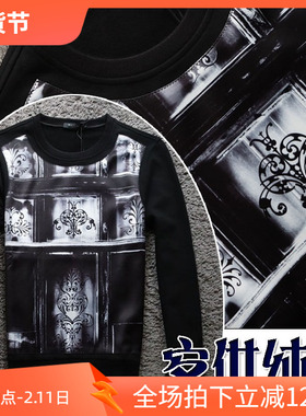 专柜正品1折秋季厚款纯棉高端数码印花拼接男士圆领卫衣15604 P30