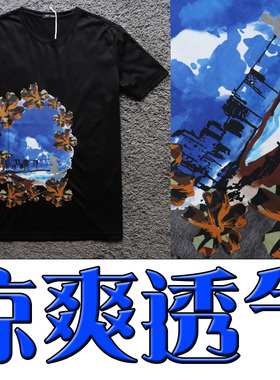 1折夏季天丝面料夏日幻想美丽雪景天丝凉爽短袖710183