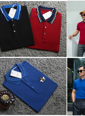 3折夏季新品进口丝光珠地面料男士翻领短袖T恤211146 201021