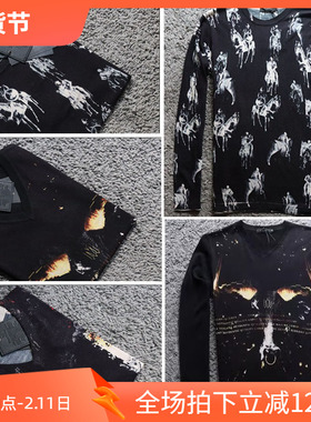 1折秋季美丽诺细羊毛数码印染男士圆领毛衣长袖16518 16517 16514