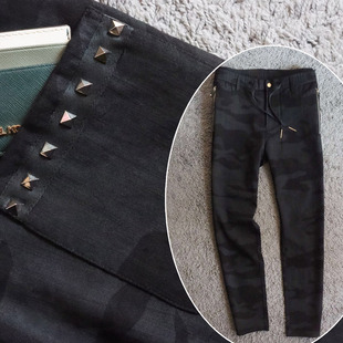 1折秋季弹性暗花迷彩元素铆钉修身裤袋拉链男士休闲裤7026A P40