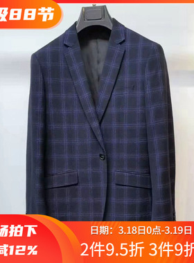 3折春季英伦蓝格子高端商务正装绅士单排扣男士西装84803 P90