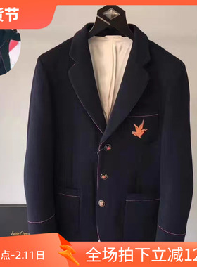 明星同款3折秋季小鸟图案刺绣羊毛羊绒男士单西装74515 p180