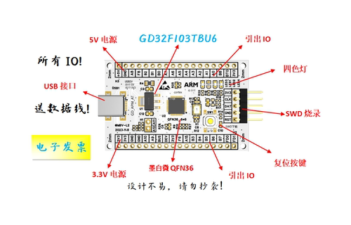 GD32F103TBU6开发板GD32F103TBU6核心板GD32F103开发板