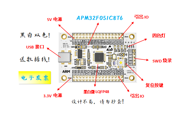 APM32F051C8T6核心板APM32F051C8T6开发板APM32F051C8T6系统板
