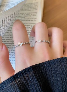 小众冷淡风爱心蝴蝶食指戒两件套