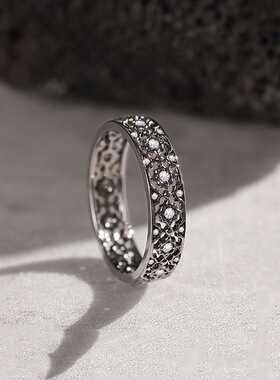 花形纹样戒指女泰银中古风高级感镂空复古戒子碎钻轻奢指环