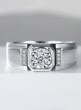 绅士时尚四爪镶嵌锆石开口泰银大气霸气闪耀迷人戒指莫桑钻戒