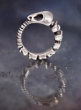 泰银复古衔尾蛇毒蛇骨摇滚哥特戒指个性男潮开口可调节戒指