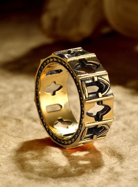 原创潮牌黑金戒指女铜镀古金戒指曙光复古潮男个性开口指环