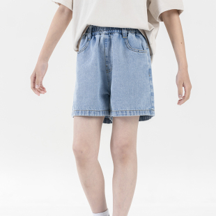 Singira24夏女童卡通彩虹图案牛仔裤休闲版型短裤百搭可爱松紧腰