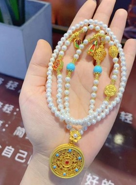 珍珠多宝项链花丝镂空五福圆满