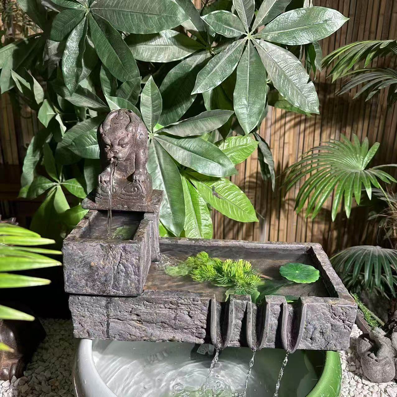 中国风禅意桌面庭院流水盆假山流水造型瀑布流水盆花盆