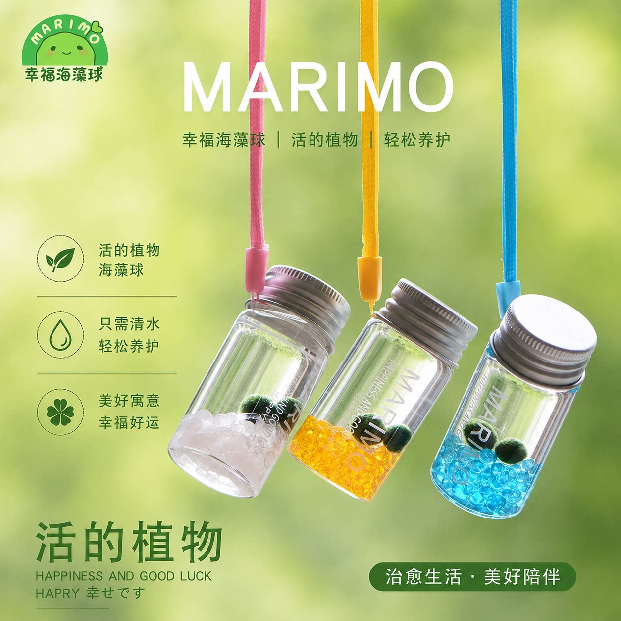 marimo幸福海藻球随身瓶创意礼物迷你绿植水培微景观生态瓶小生物