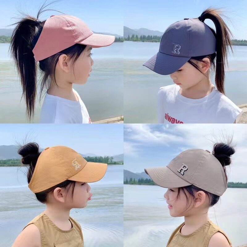 儿童棒球帽夏季薄款空顶鸭舌可扎马尾防紫外线遮阳女孩太阳帽