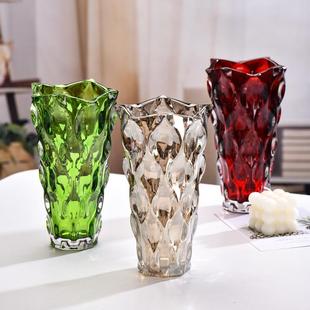 饰器皿摆件工艺品 轻奢彩色琉光水晶玻璃花瓶客厅样板间酒店插花装