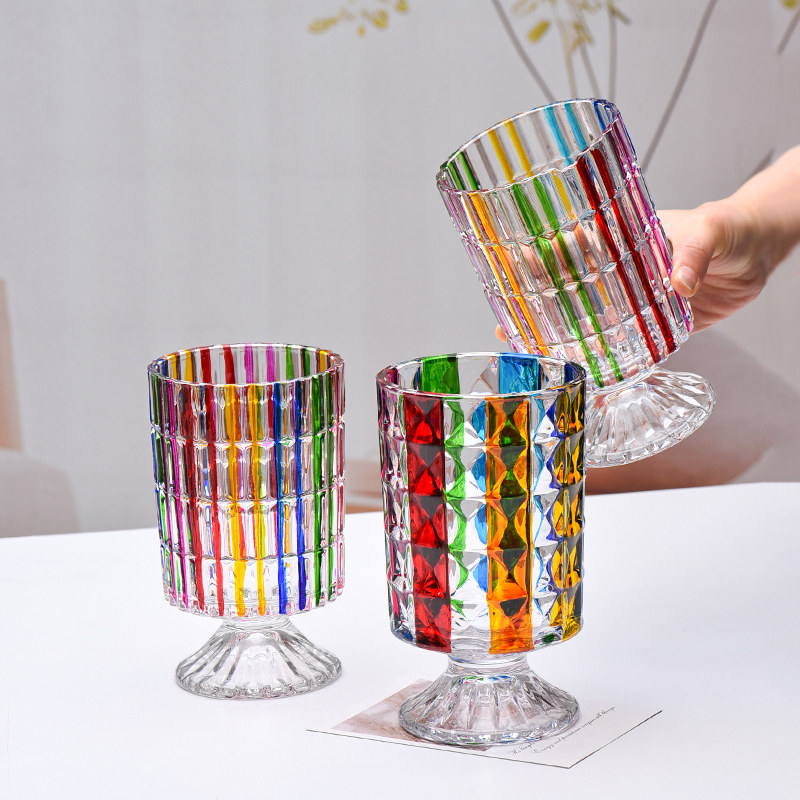 法兰晶创意筷子筒玻璃花瓶鲜花插花高脚彩绘花瓶家居装饰摆件