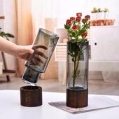法兰晶ins风轻奢创意原木底座玻璃花瓶家居水养鲜花插花餐桌摆件
