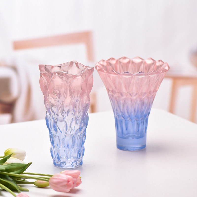 法兰晶轻奢彩色水晶玻璃花瓶客厅插花玫瑰百合鲜花装饰花器摆件