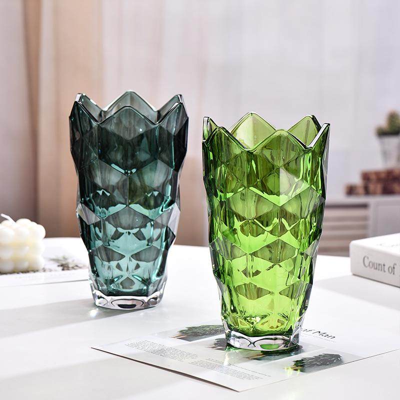 北欧轻奢高档水晶玻璃花瓶客厅酒店插花水养玫瑰百合装饰餐桌摆件