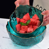 日式 金边锤纹沙拉碗3件套家用无铅玻璃碗北欧创意网红水果甜品碗