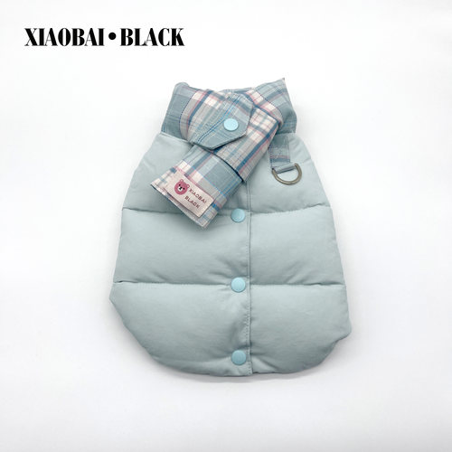2025秋冬新款宠物棉马甲格子围脖深冬保暖雪纳瑞西高地无袖棉衣